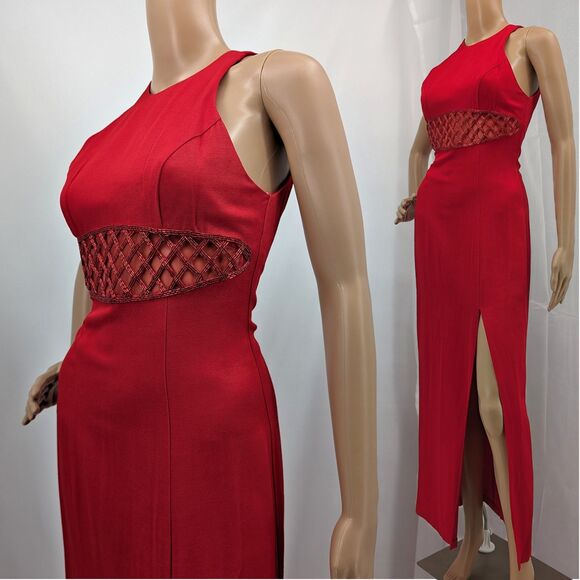 Vintage 1990s Faviana Prom Gown Red Maxi Dress Beaded Siren Pageant Size 3 - Picture 2 of 9
